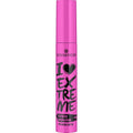 Essence I Love Extreme Crazy Volume Mascara front view showing signature pink tube and volumizing brush.