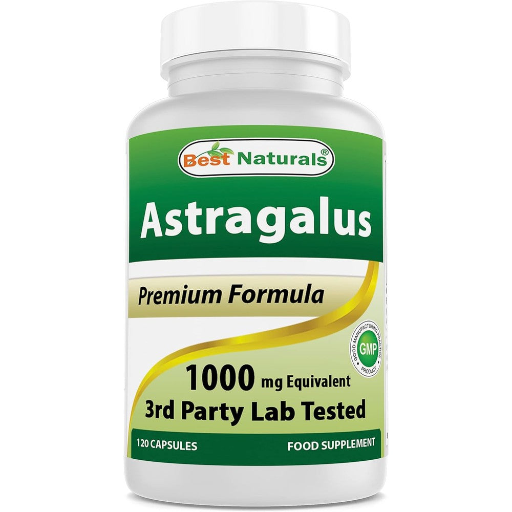 Best Naturals Astragalus 1000 Milligrams 120 Capsules front view immune support supplement