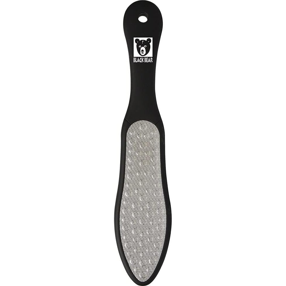 ForPro Black Bear stainless steel pedicure file front view displaying the multi directional coarse callus remover surface