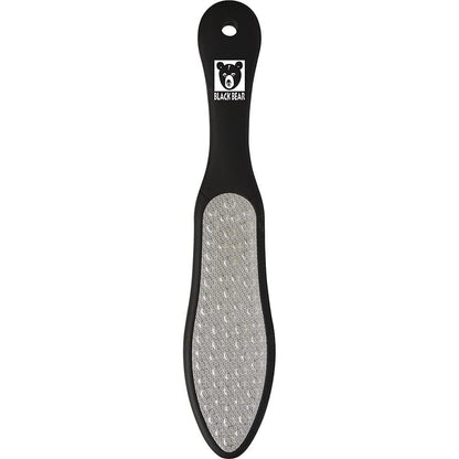 ForPro Black Bear stainless steel pedicure file front view displaying the multi directional coarse callus remover surface