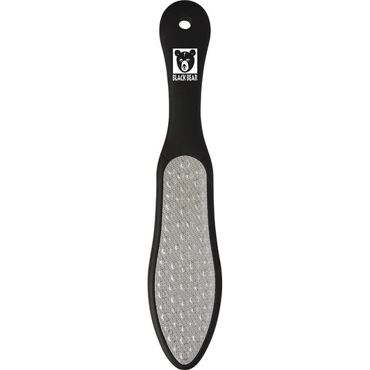ForPro Black Bear stainless steel pedicure file front view displaying the multi directional coarse callus remover surface