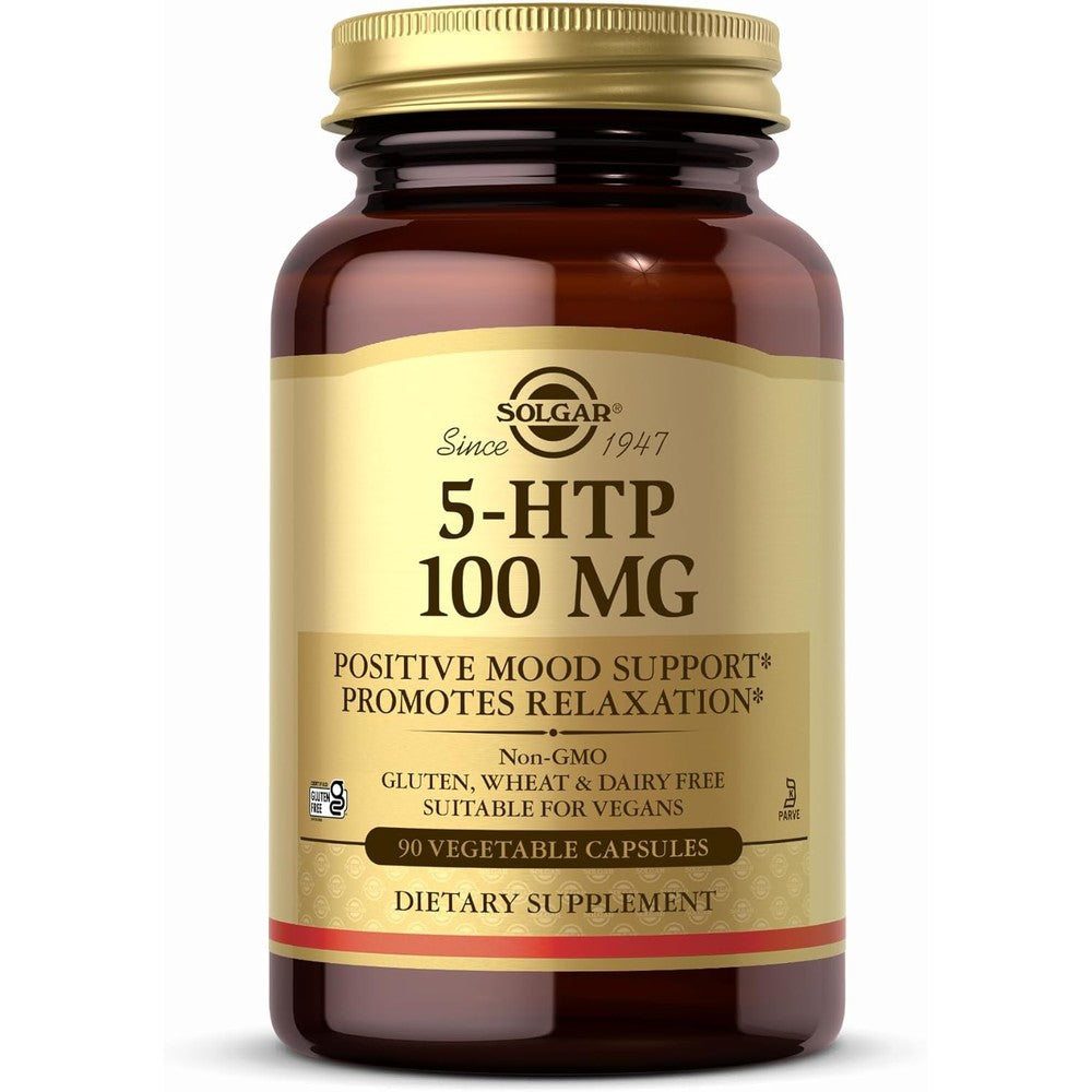 Solgar 5-HTP 100mg 90 Vegetable Capsules front bottle view