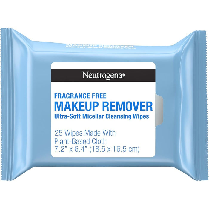 Neutrogena fragrance free makeup remover micellar cleansing wipes 25 count front view pack