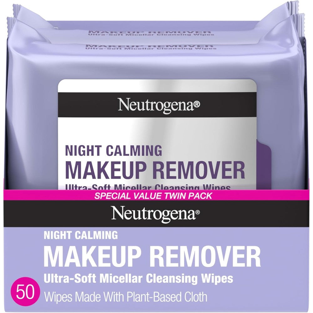 Neutrogena night calming wipes removing makeup with relaxing bedtime scent