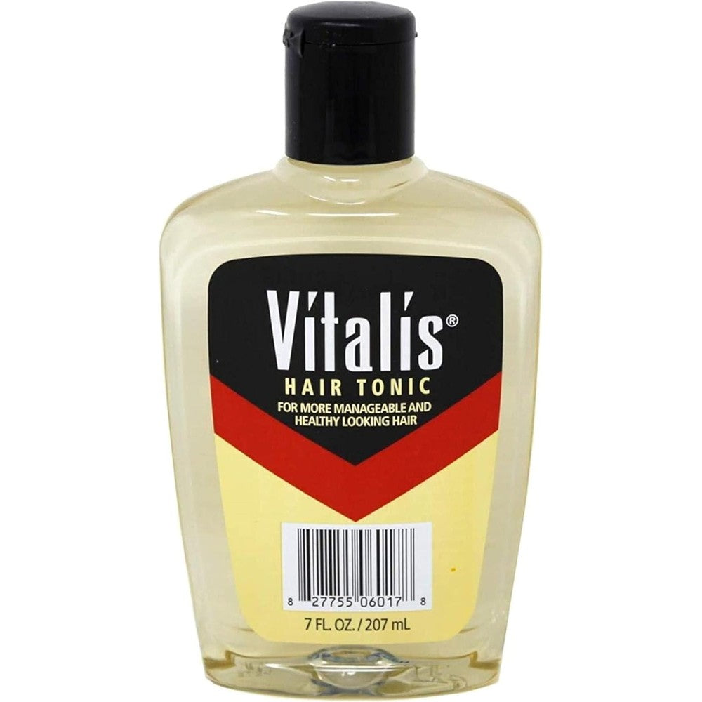 Vitalis Hair Tonic for Men 7 fluid ounce bottle front view classic grooming liquid