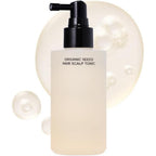 Whamisa Organic Seeds Hair Scalp Tonic front view of the one hundred sixty-five milliliter bottle showing targeted spray applicator for Korean scalp care.