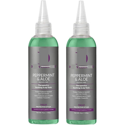 Design Essentials Peppermint and Aloe Therapeutics Soothing Scalp Tonic front view two pack for dry itchy scalp relief