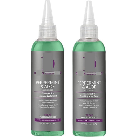 Design Essentials Peppermint and Aloe Therapeutics Soothing Scalp Tonic front view two pack for dry itchy scalp relief