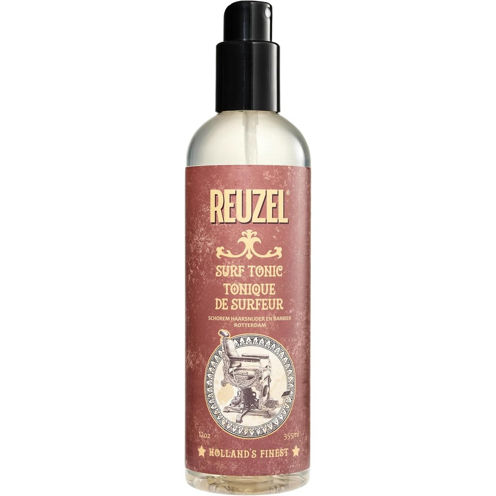 Reuzel Surf Tonic Hairspray front view of twelve fluid ounce bottle for texturizing hair styling