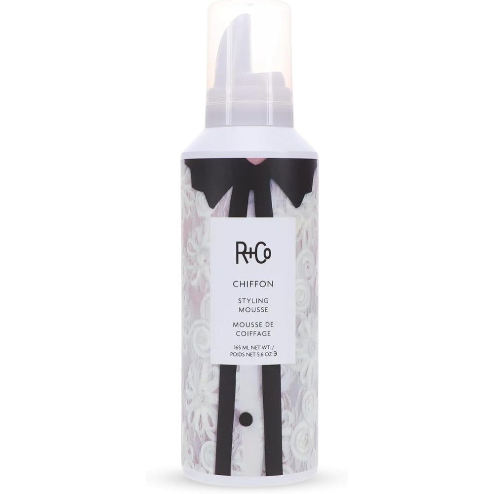 R+Co Chiffon Styling Mousse 165 ml bottle front view for lightweight hair volume.
