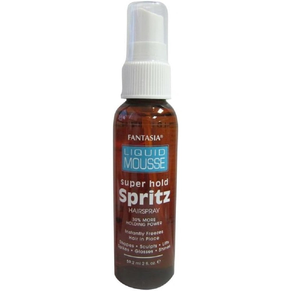 Fantasia Liquid Mousse Super Hold Spritz Hairspray two ounce front view hair styling spray