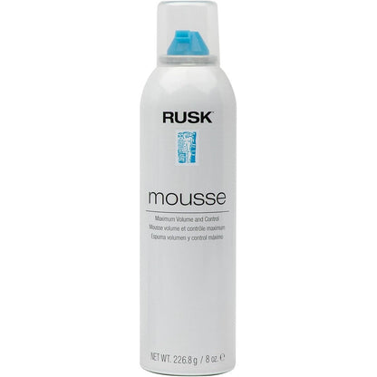 RUSK Designer Collection Mousse front view showcasing professional salon volumizing packaging.