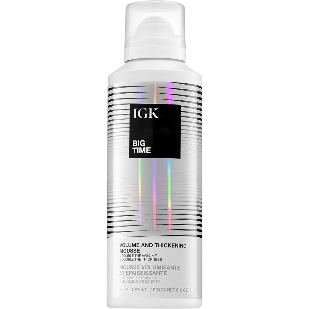 IGK BIG TIME Volume and Thickening Hair Mousse front view packaging for salon quality volumizing styling foam