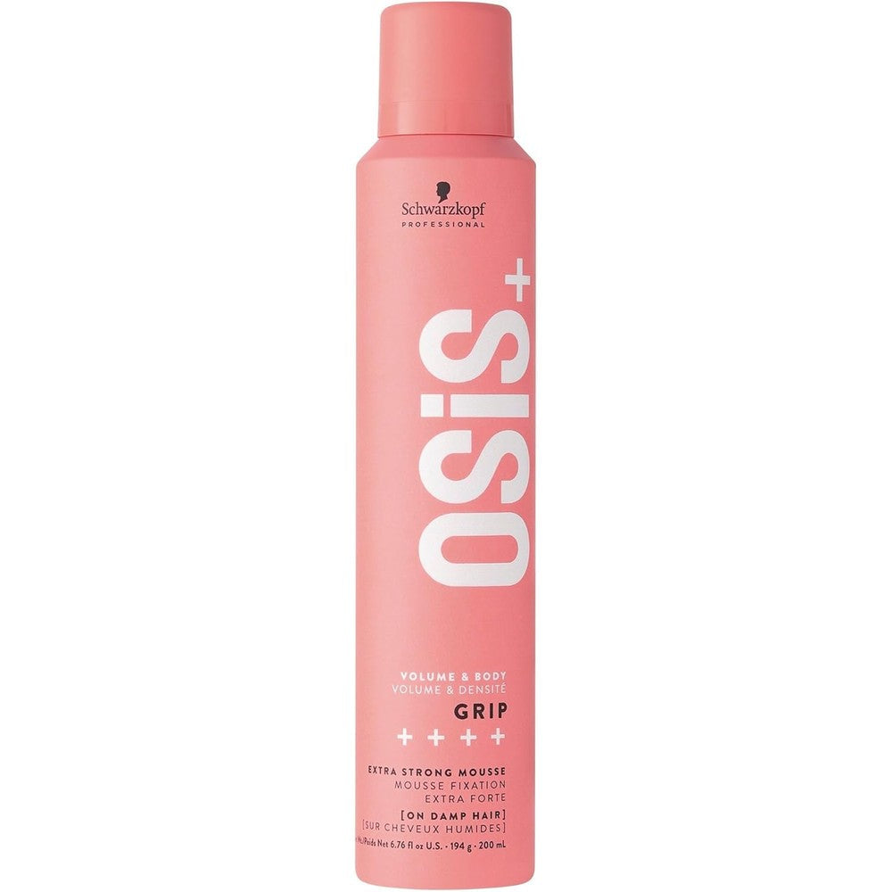 Schwarzkopf Professional OSiS+ Grip Extreme Hold Mousse front view showcasing packaging and hold rating.