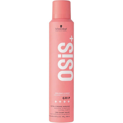 Schwarzkopf Professional OSiS+ Grip Extreme Hold Mousse front view showcasing packaging and hold rating.