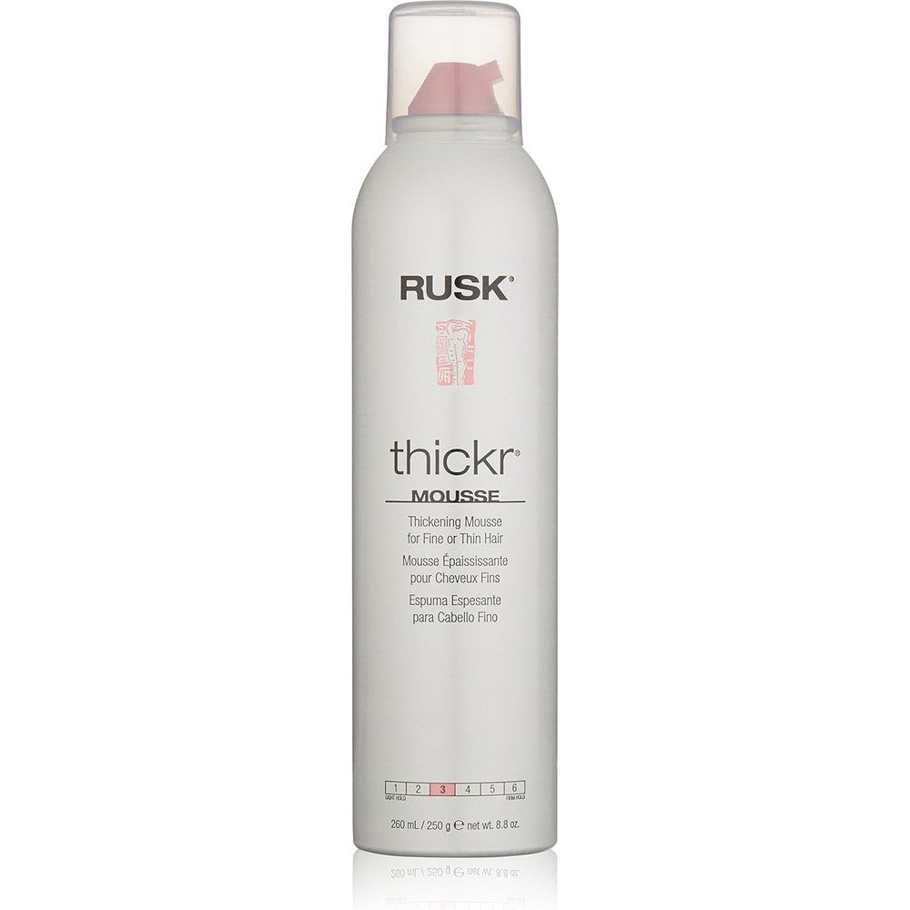 Rusk Thickr Thickening Mousse Foam 8.8 Fluid Ounce front view showing volumizing styling can