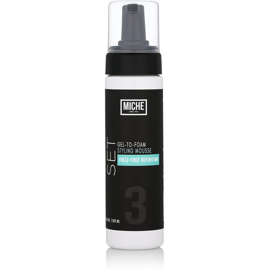 Miche Beauty Set Gel to Foam Mousse front view showcasing the black and white label design.
