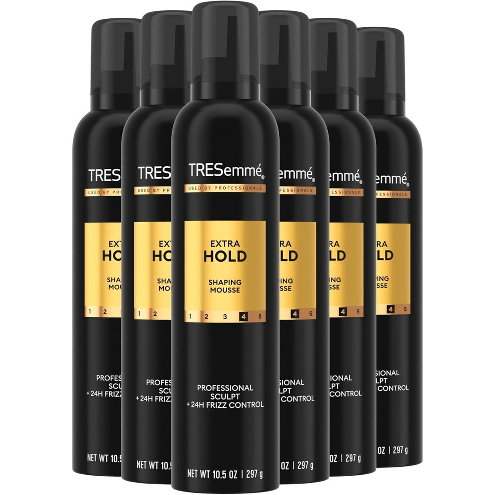TRESemmÃ© Extra Hold Hair Mousse front view showcasing the individual ten point five ounce bottle styling foam