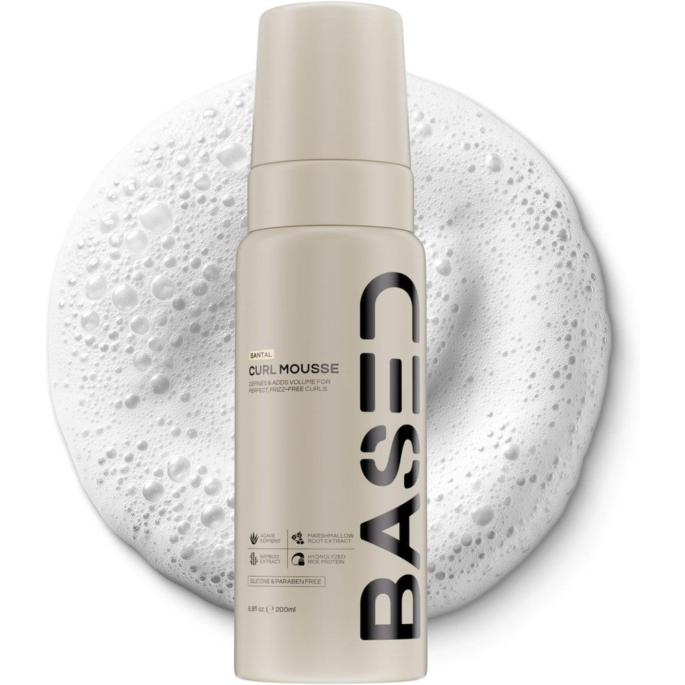 BASED Bodyworks Santal Curl Mousse front view showing packaging details and fluid volume