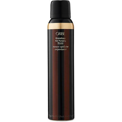 Oribe Grandiose Hair Plumping Mousse front view premium volumizing foam bottle