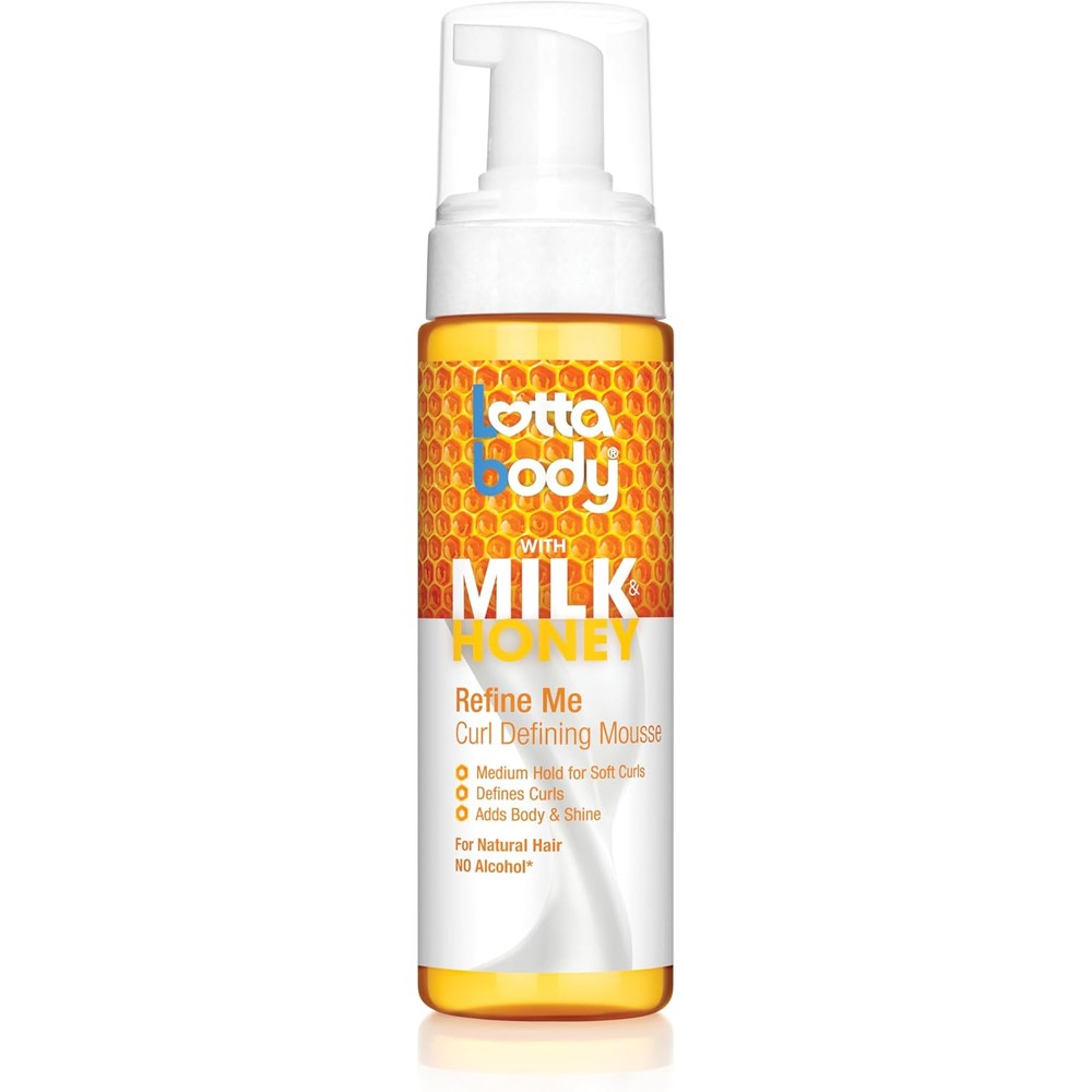 Lottabody Refine Me Curl Defining Mousse front view showcasing the honeycomb pattern packaging.