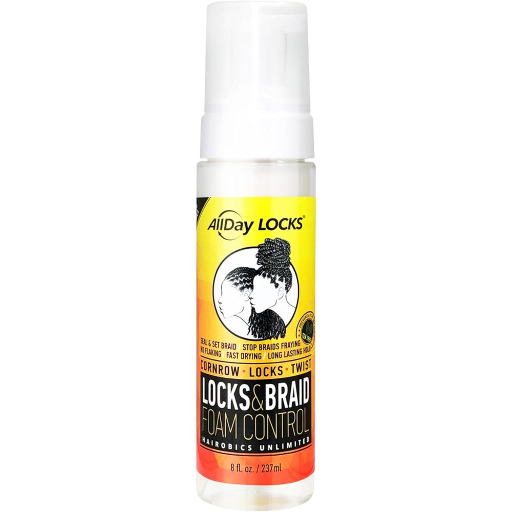 AllDay Locks Braid Foam Control front view bottle for long lasting braid styling mousse