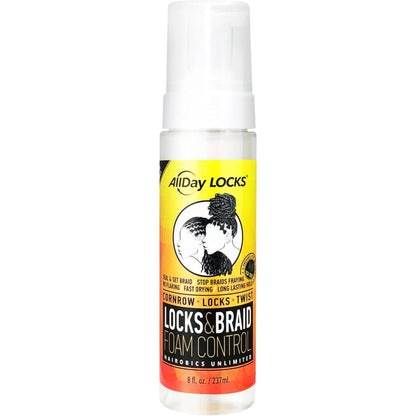 AllDay Locks Braid Foam Control front view bottle for long lasting braid styling mousse