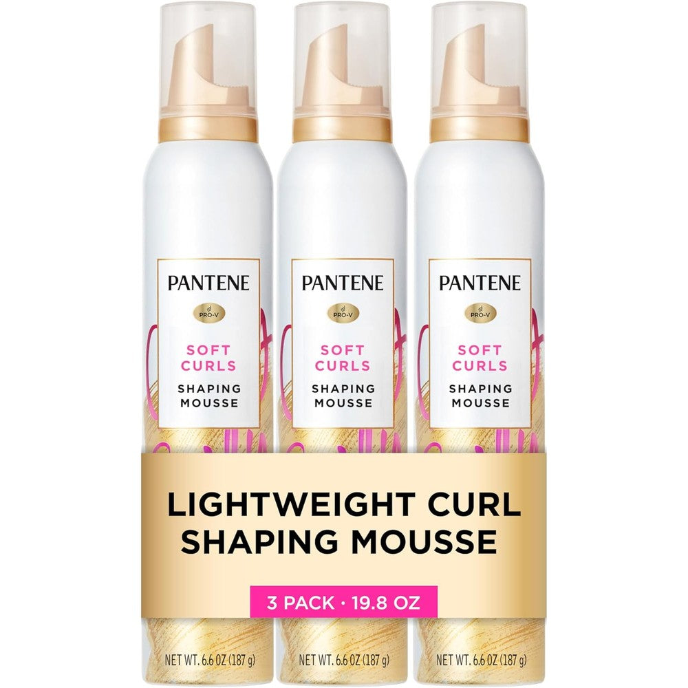 Pantene Pro Vitamin Curl Shaping Mousse front view three pack for curly hair styling