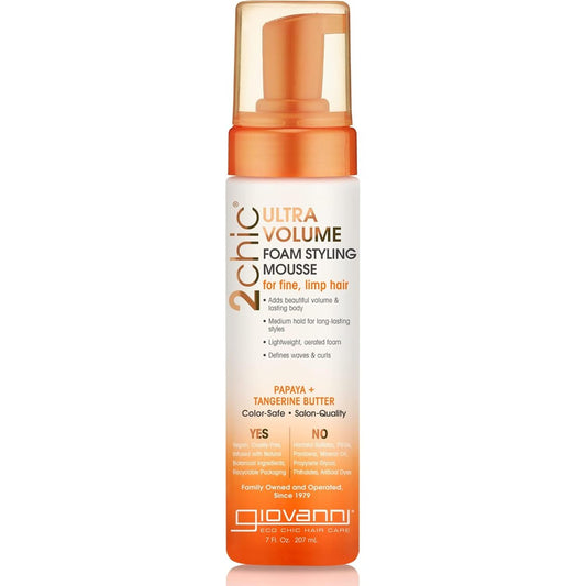 Giovanni 2chic Ultra Volume Mousse front view showcasing premium hair volumizing foam bottle.