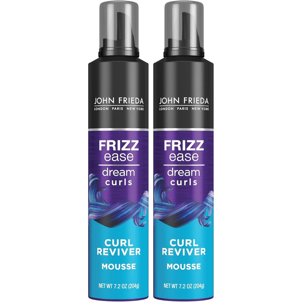 John Frieda Frizz Ease Dream Curls Curl Reviver Mousse front view showcasing packaging design.