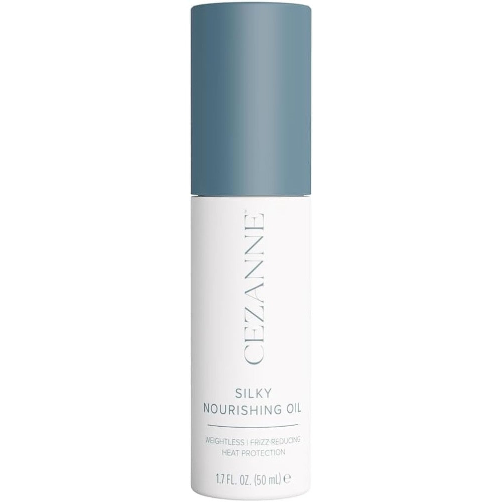 Cezanne Silky Nourishing Oil front view of the 1.7 fluid ounce bottle for frizz control.