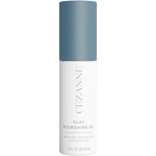 Cezanne Silky Nourishing Oil front view of the 1.7 fluid ounce bottle for frizz control.