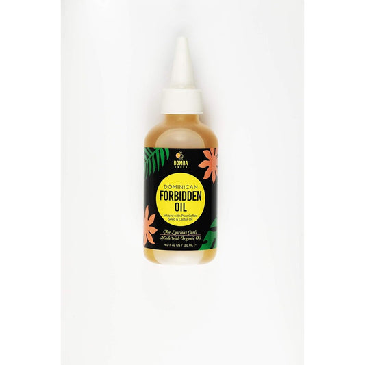Bomba Curls Dominican Forbidden Hair Oil front view bottle for natural curly hair care.