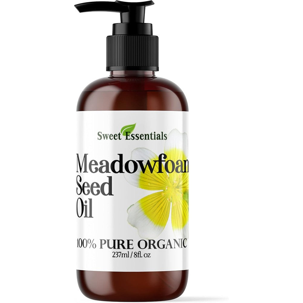 Sweet Essentials premium organic meadowfoam seed oil eight ounce pump bottle front view