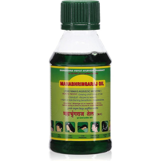 Ramakrishna Vidyut Ayurveda Mahabhringaraj Hair Oil front view 100ml bottle for hair fall control.