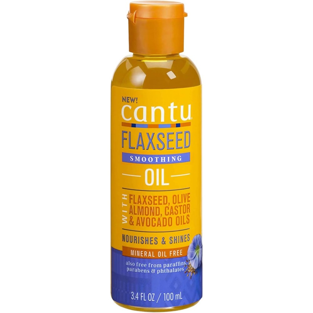 Cantu Flaxseed Smoothing Hair Oil front view bottle for frizz control