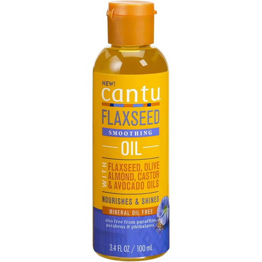 Cantu Flaxseed Smoothing Hair Oil front view bottle for frizz control