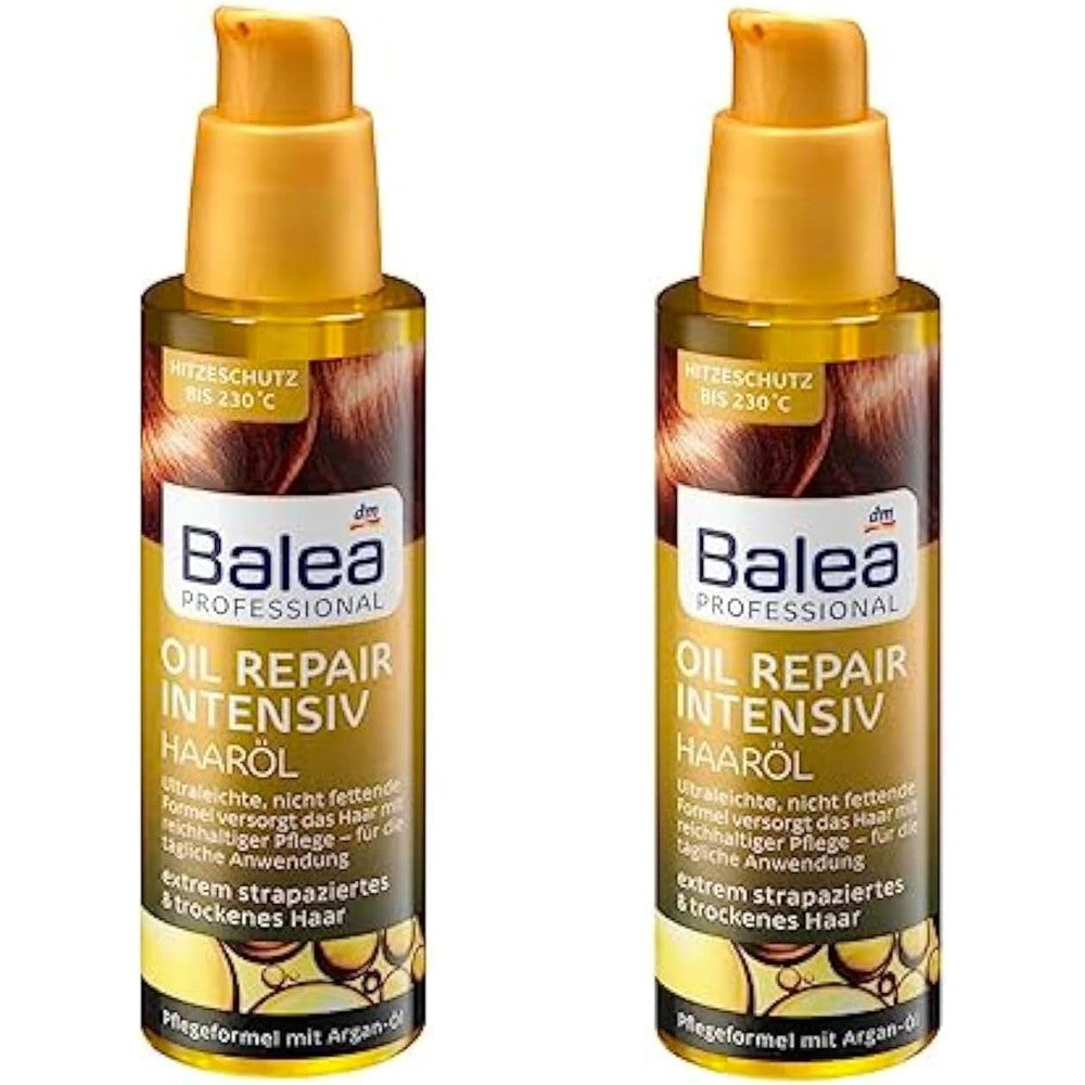 Balea Professional Hair Oil Oil Repair Intensive twin pack front view for damaged hair care.