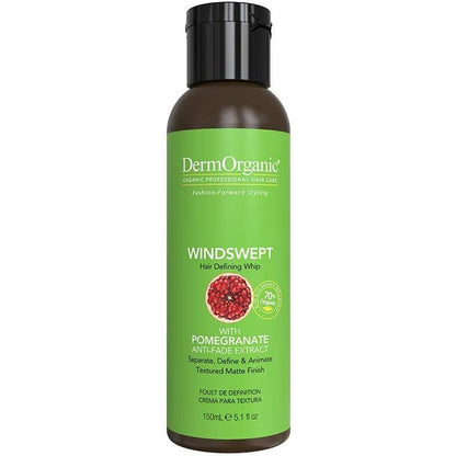 DermOrganic Windswept Hair Defining Whip bottle front view professional salon styling cream