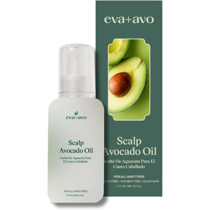 Eva + Avo Organic Scalp Avocado Oil treatment front view packaging for dry scalp relief
