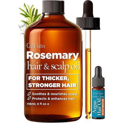 Gya Labs Rosemary and Castor Hair Styling Oil front view bottle for hair thickening.