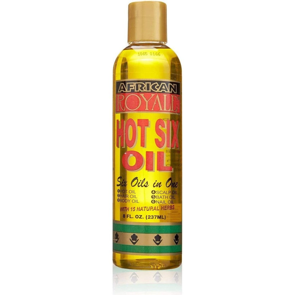 African Royale Hot Six Oil eight ounce front view of bottle showcasing multi purpose herbal formula