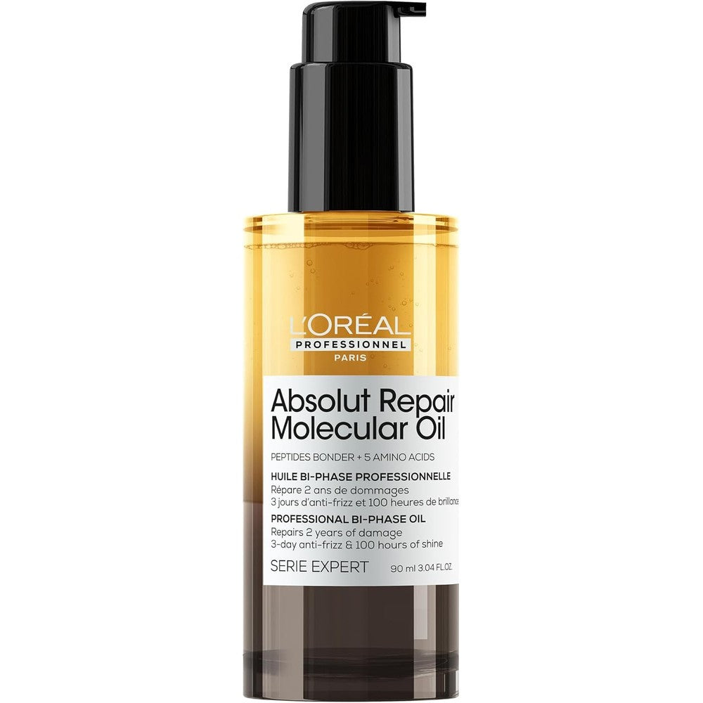 L'Oréal Professionnel Absolut Repair Molecular Bi-Phase Oil front view bottle for salon hair repair