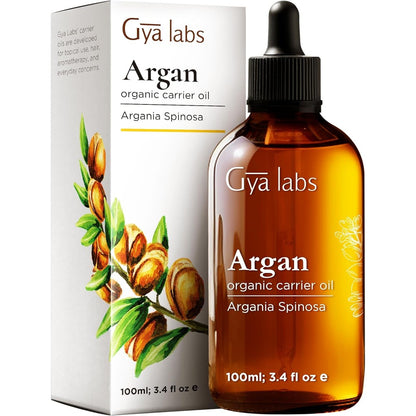 Gya Labs Argan Hair Revival Oil front view of the amber bottle for hair thickening treatment.