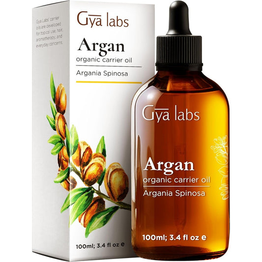 Gya Labs Argan Hair Revival Oil front view of the amber bottle for hair thickening treatment.