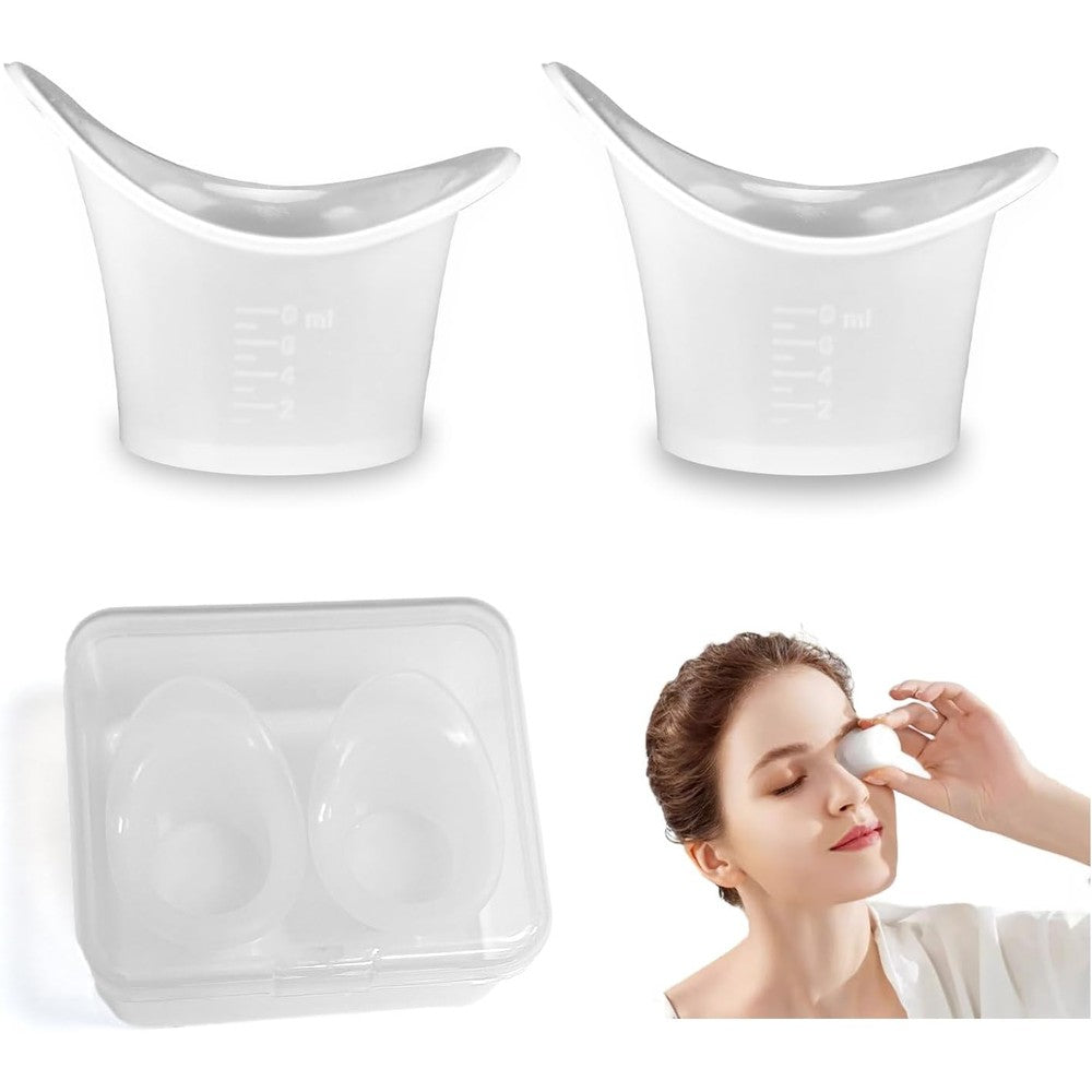 NIIIYTYB 2 Piece Eye Wash Cup Kit front view showing pink silicone cups and storage case.