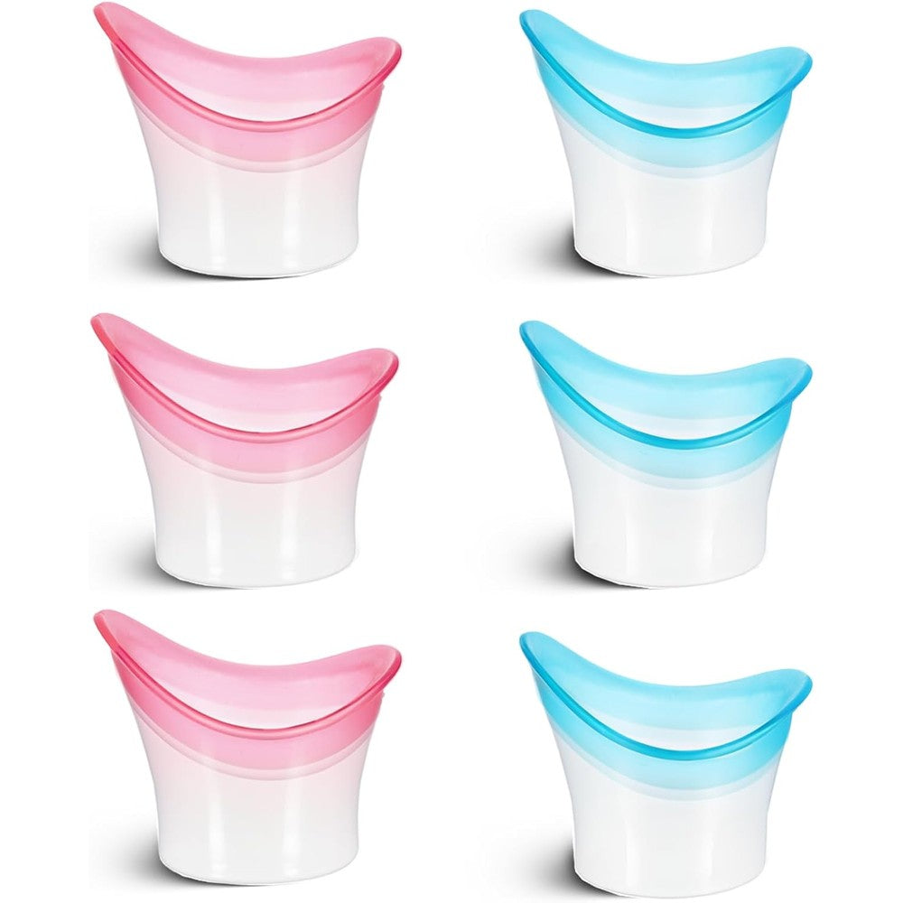JJUNW 6Pcs Eye Wash Cup front view showing pink and blue silicone designs