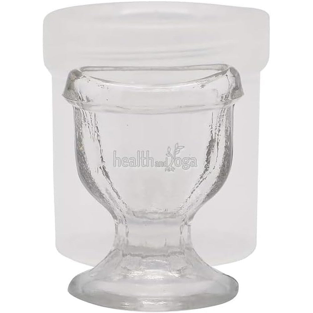SoulGenie HealthAndYoga ChillEyes transparent glass eye wash cup front view for eye hygiene.