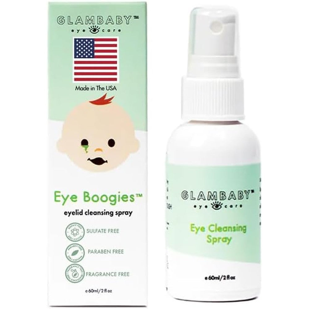 GlamBaby Eye Boogies Eyelid Cleanser Spray front view for kids eye hygiene.