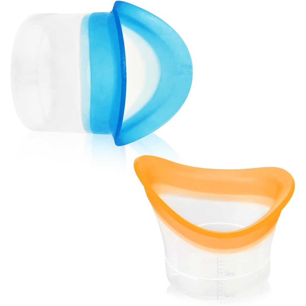 PAVNSO KBPNO Eye Wash Cup front view of blue and orange silicone cups.